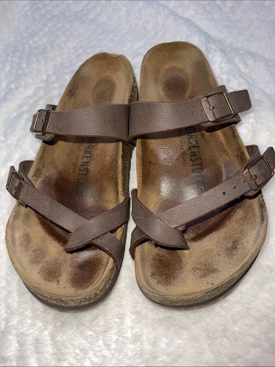Birkenstock Shoes - Birkenstock Brown Leather Two-Strap Sandals